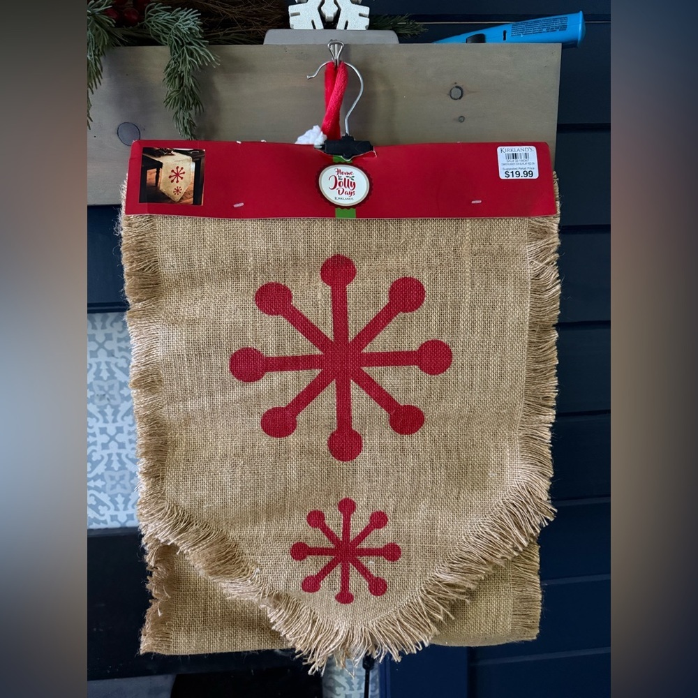 Burlap table runner Christmas winter 72” NWT